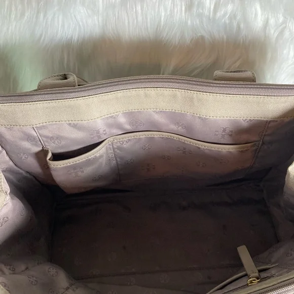 EUC🔥Tory Burch ELLA Leather and Canvas French Gray Tote, Style #41159501-036 - Picture 7 of 7